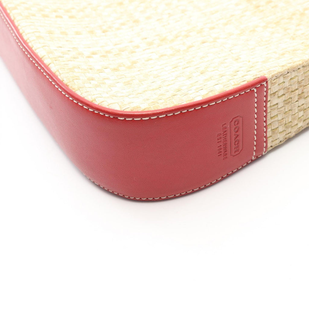 COACH Coach Shoulder Bag Leather Raffia Straw Beige Red Used Women image 6