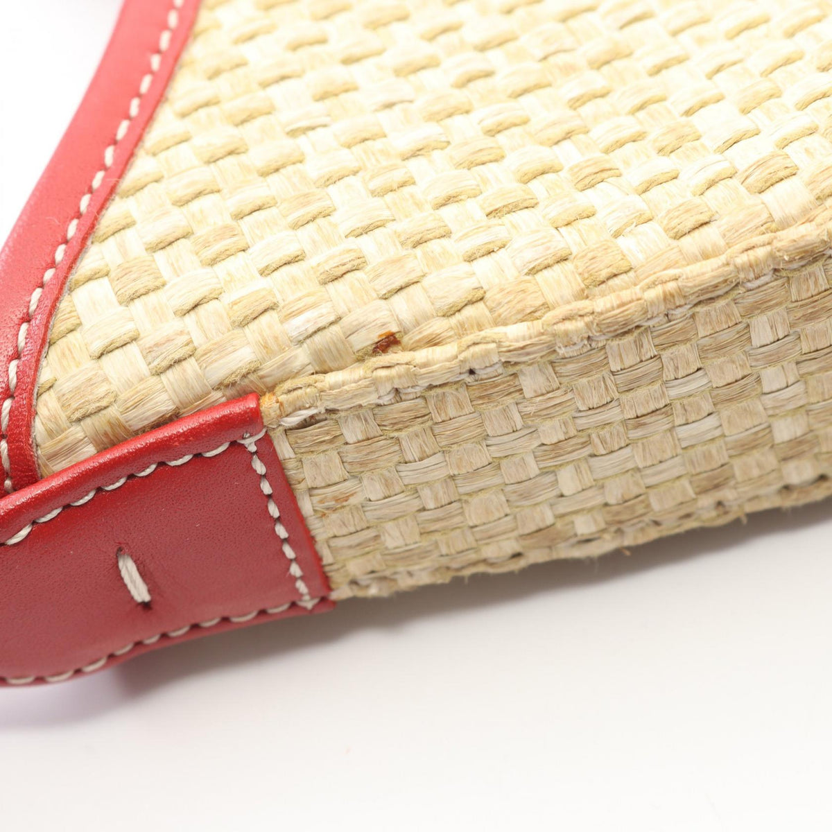 COACH Coach Shoulder Bag Leather Raffia Straw Beige Red Used Women image 9