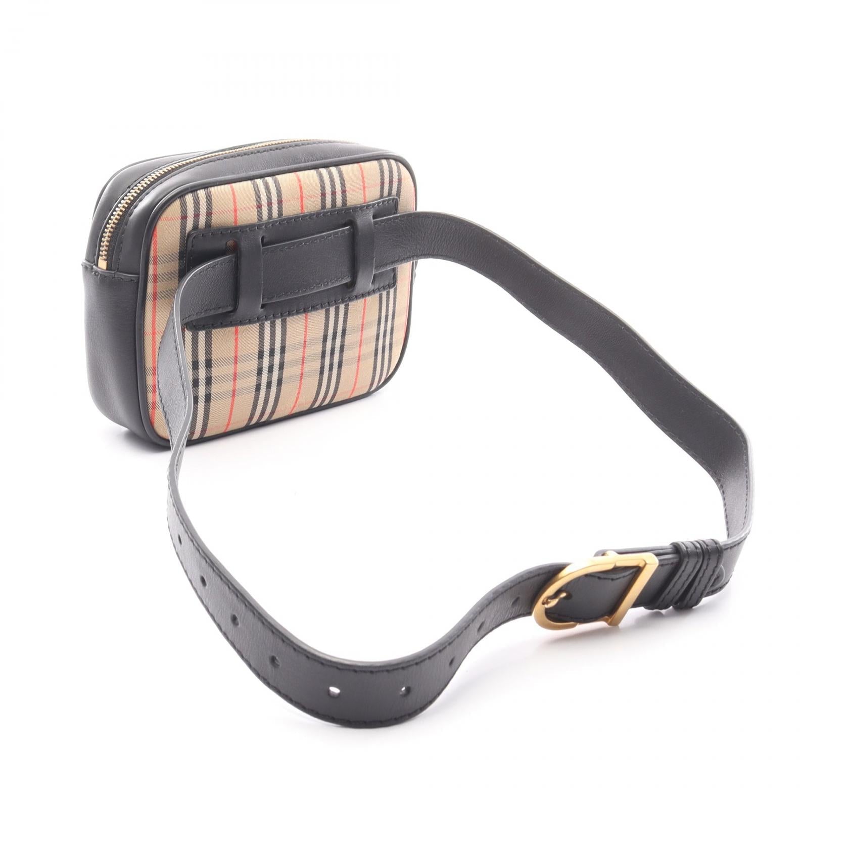 BURBERRY Burberry Check Link Bum Bag Waist Bag Beige/Black Canvas×leather image 2