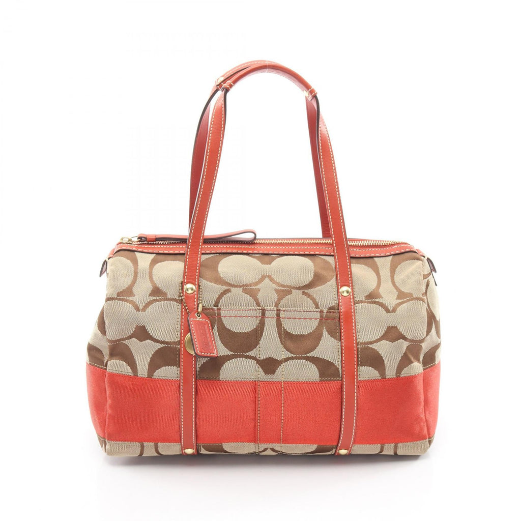 COACH Coach Signature Handbag C0726 Canvas Leather Beige Red Used Women image 1