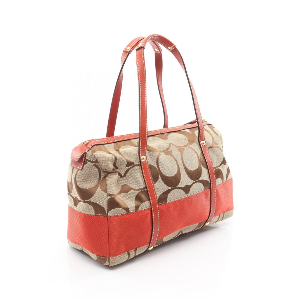 COACH Coach Signature Handbag C0726 Canvas Leather Beige Red Used Women image 2
