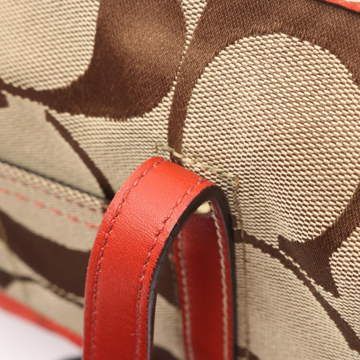 COACH Coach Signature Handbag C0726 Canvas Leather Beige Red Used Women image 6