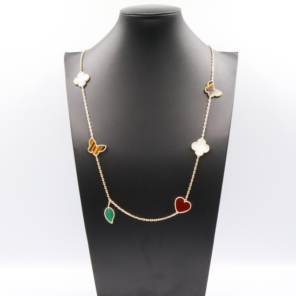 VAN CLEEF & ARPELS Van Cleef & Arpels Lucky Alhambra Long Necklace 12 Motifs Necklace Gold/Green/White K18 (yellow Gold)×carnelian / Tiger's Eye / Mother Of Pearl / Malachite image 9