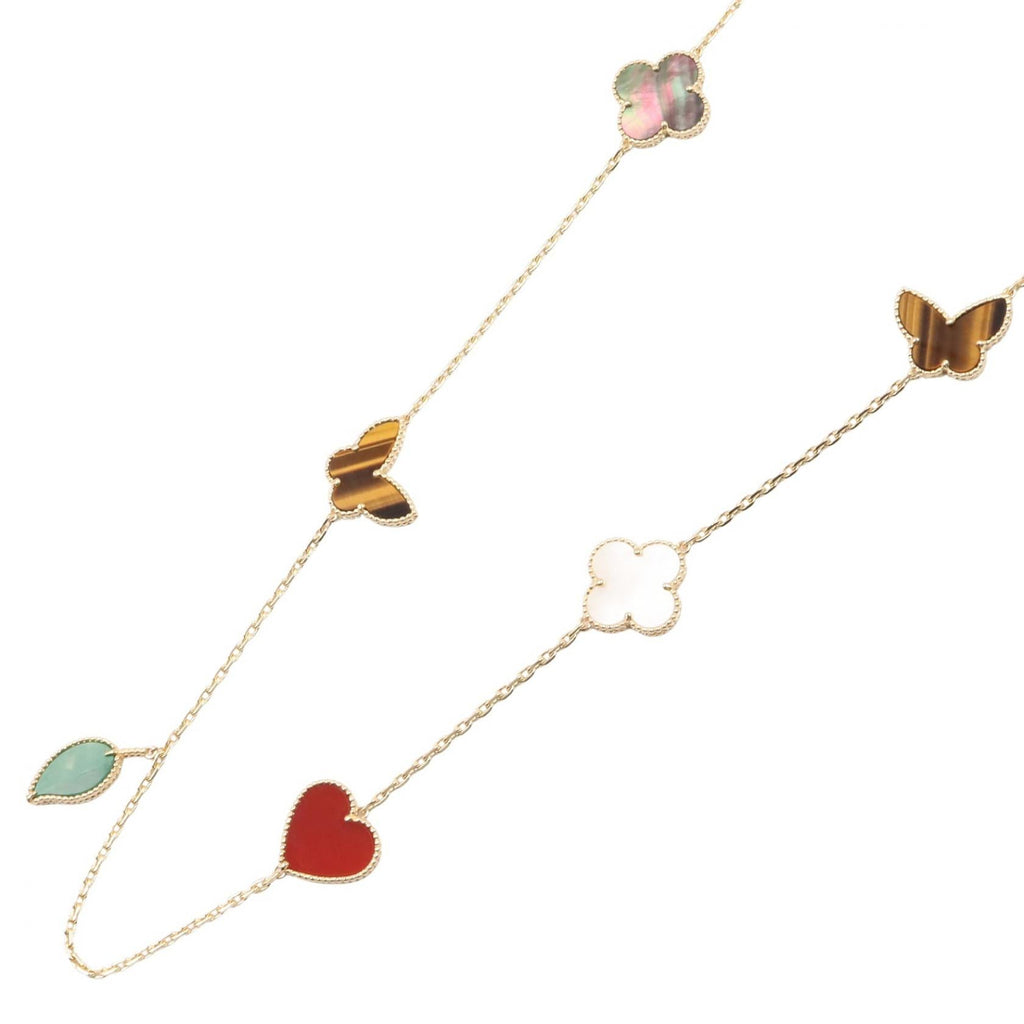 VAN CLEEF & ARPELS Van Cleef & Arpels Lucky Alhambra Long Necklace 12 Motifs Necklace Gold/Green/White K18 (yellow Gold)×carnelian / Tiger's Eye / Mother Of Pearl / Malachite image 1