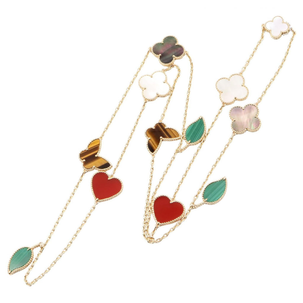 VAN CLEEF & ARPELS Van Cleef & Arpels Lucky Alhambra Long Necklace 12 Motifs Necklace Gold/Green/White K18 (yellow Gold)×carnelian / Tiger's Eye / Mother Of Pearl / Malachite image 2
