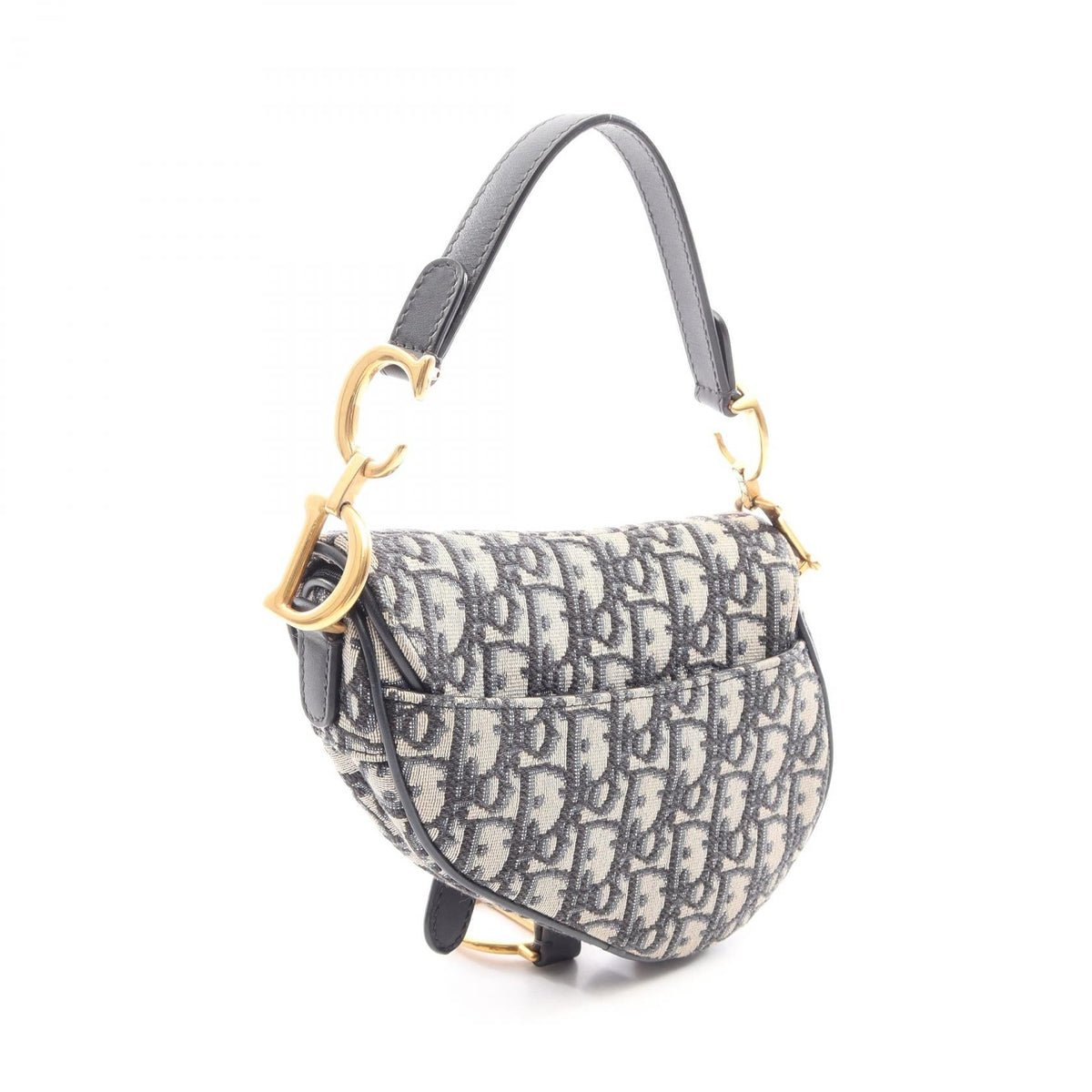 DIOR Dior Mini Saddle Oblique Jacquard Handbag Leather Beige Navy Used Women Ghw image 2