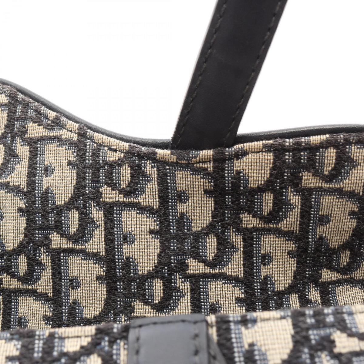 DIOR Dior Mini Saddle Oblique Jacquard Handbag Leather Beige Navy Used Women Ghw image 5