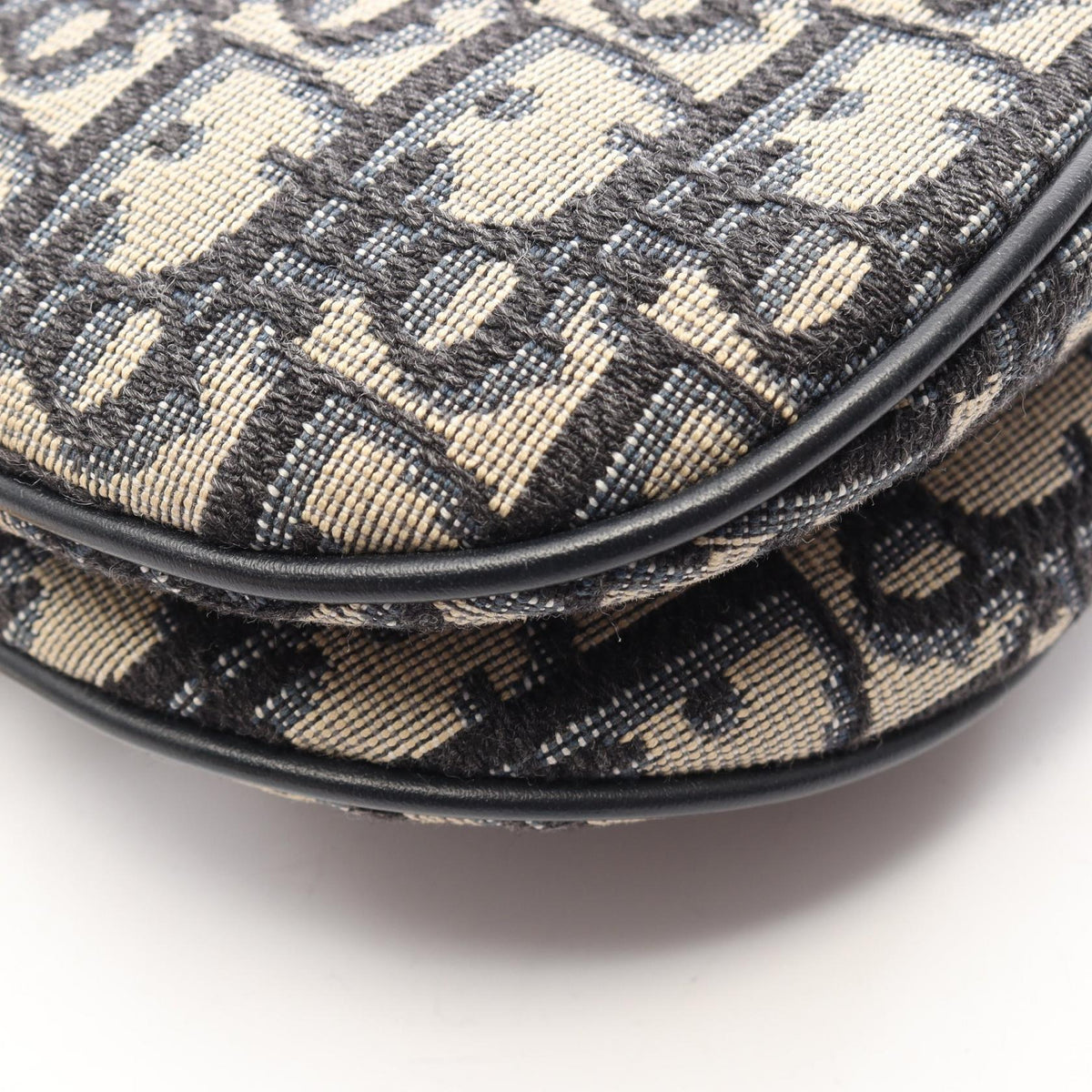 DIOR Dior Mini Saddle Oblique Jacquard Handbag Leather Beige Navy Used Women Ghw image 6