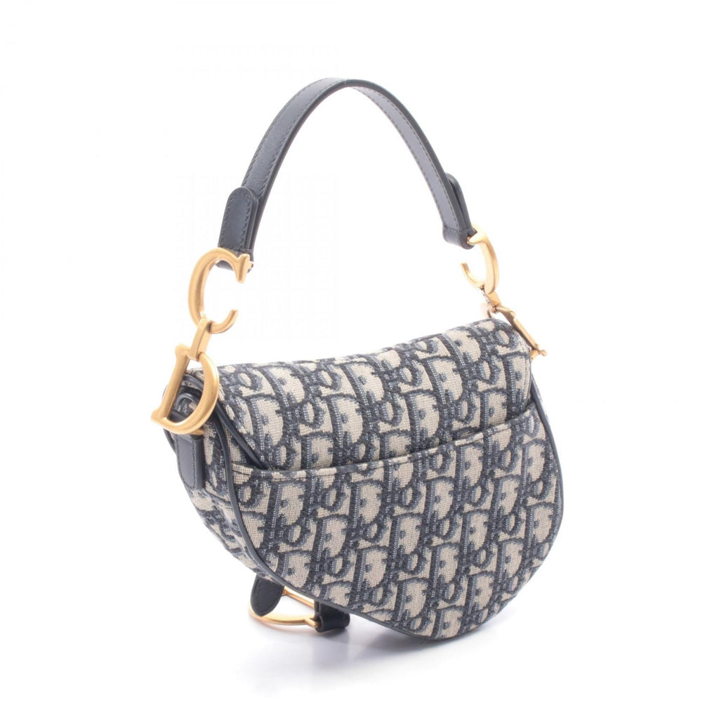 DIOR Dior Mini Saddlebag In Oblique Jacquard Handbag Beige/Navy Canvas×leather image 2