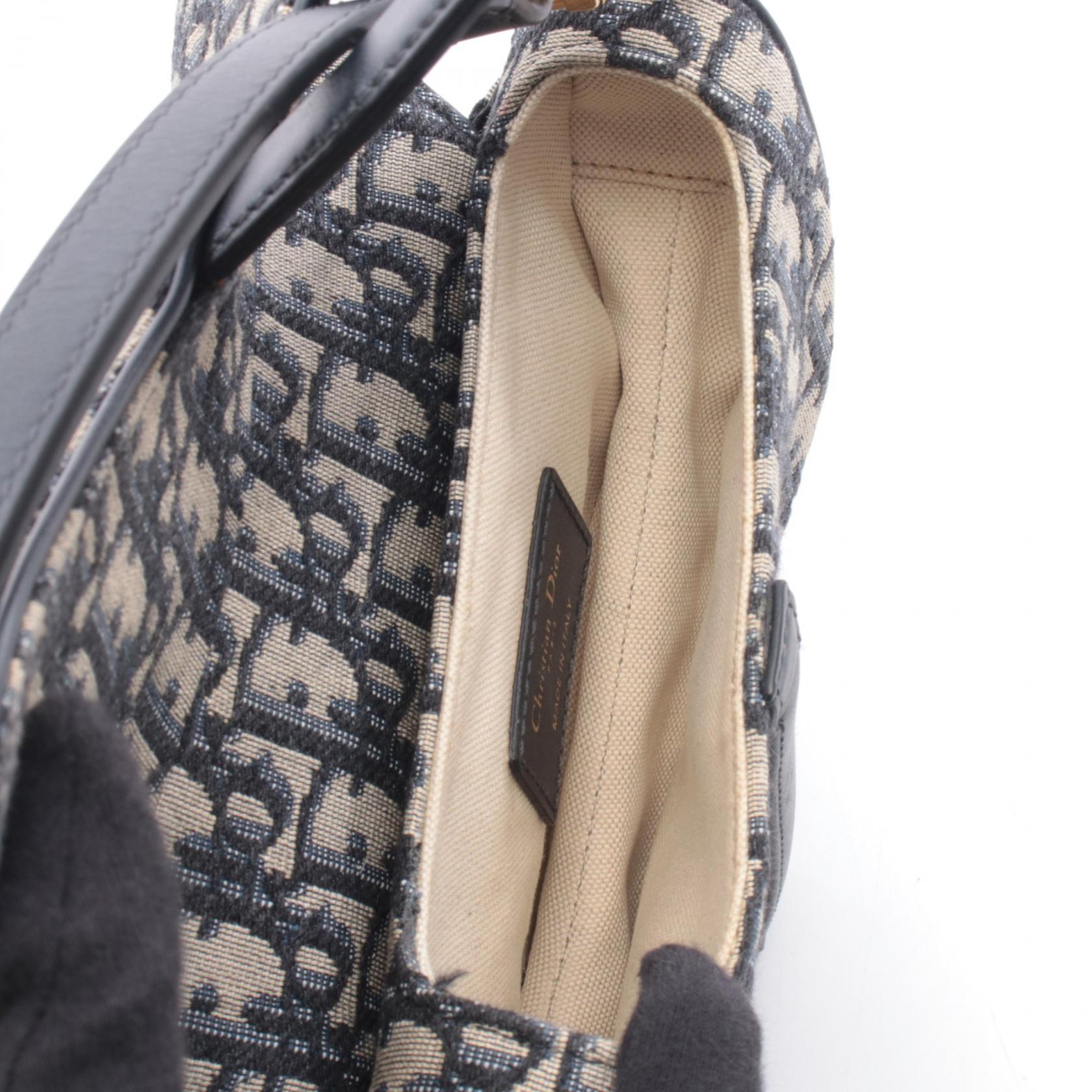 DIOR Dior Mini Saddlebag In Oblique Jacquard Handbag Beige/Navy Canvas×leather image 3