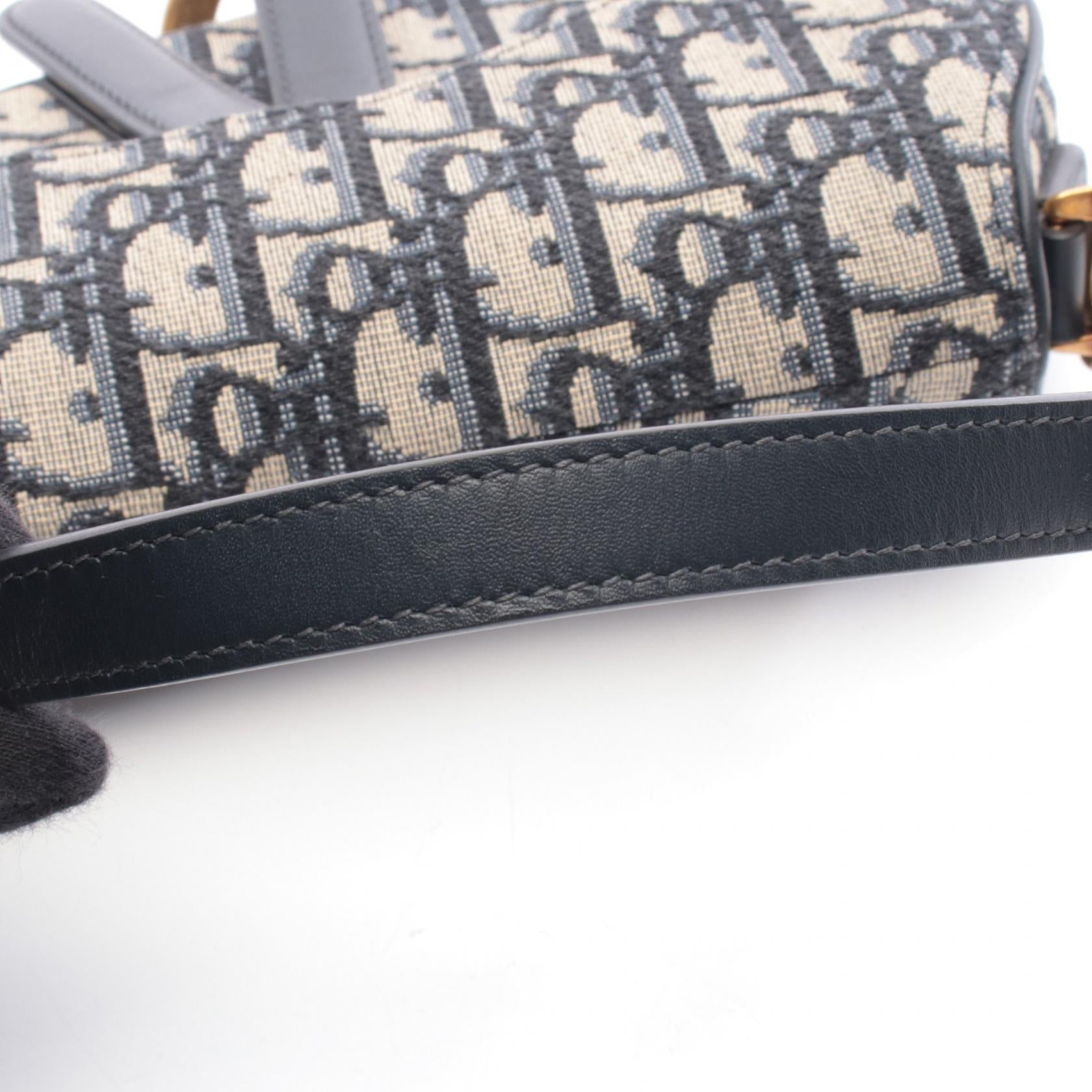 DIOR Dior Mini Saddlebag In Oblique Jacquard Handbag Beige/Navy Canvas×leather image 5