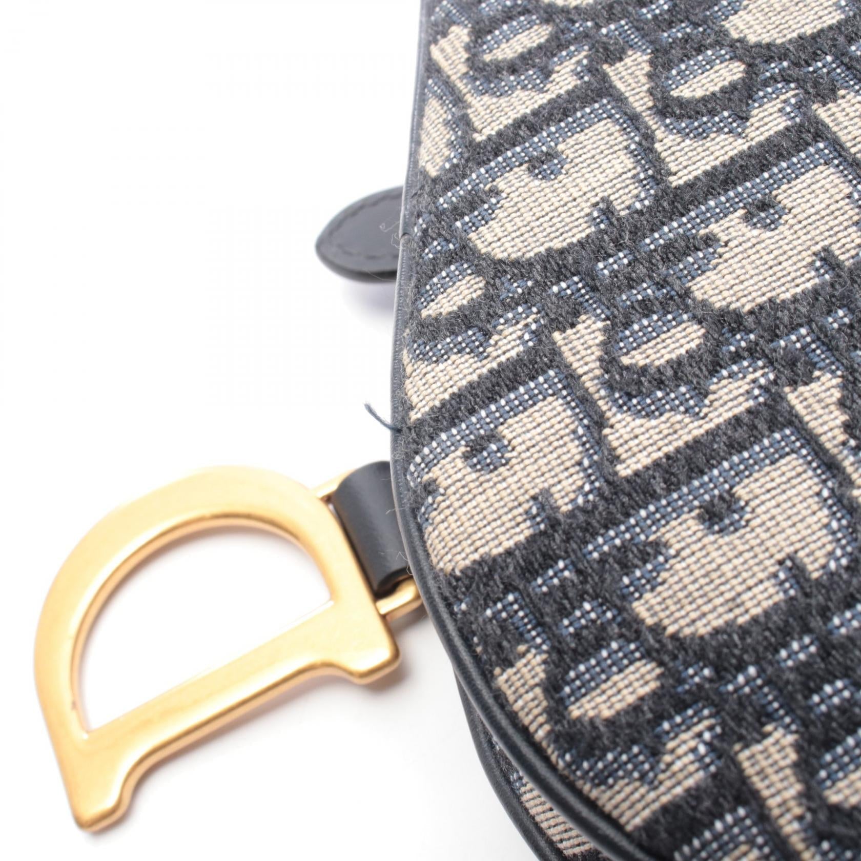 DIOR Dior Mini Saddlebag In Oblique Jacquard Handbag Beige/Navy Canvas×leather image 6
