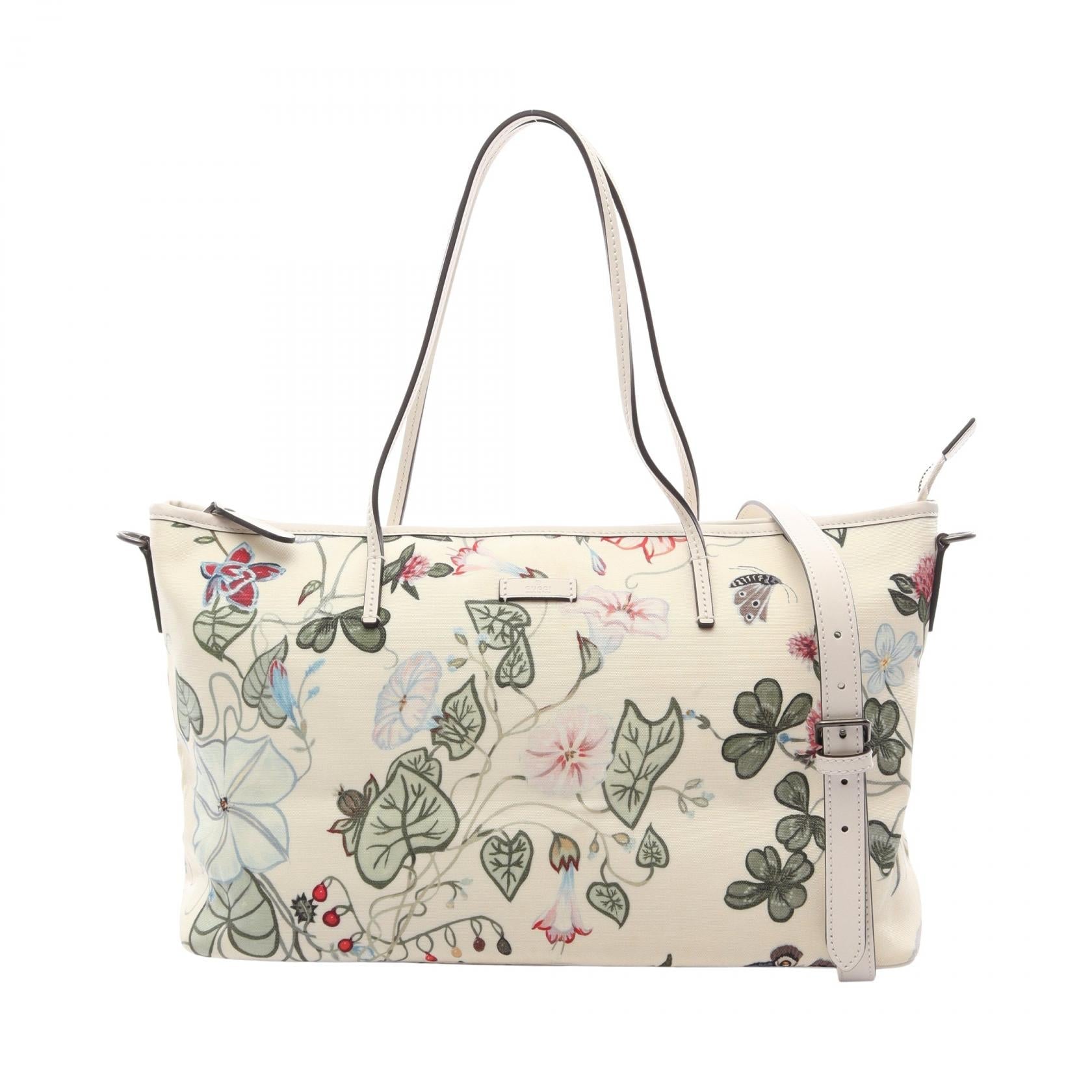 GUCCI Gucci Chris Knight Flora Tote Bag Beige/Multicolor Leather×nylon Canvas 353437 image 1