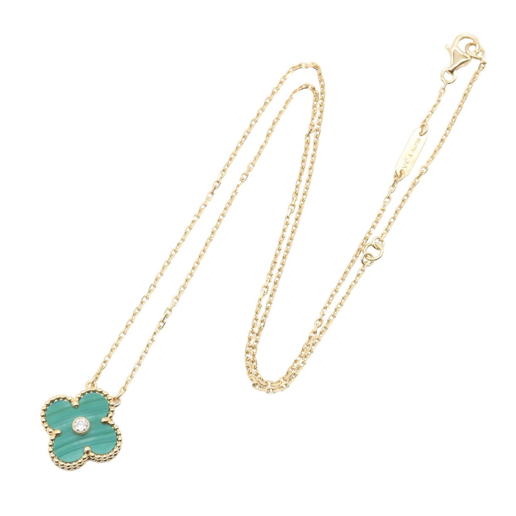 VAN CLEEF & ARPELS Van Cleef & Arpels Vintage Alhambra Malachite Necklace 1pd Necklace Gold/Green/Clear K18 (yellow Gold)×diamond×malachite image 2