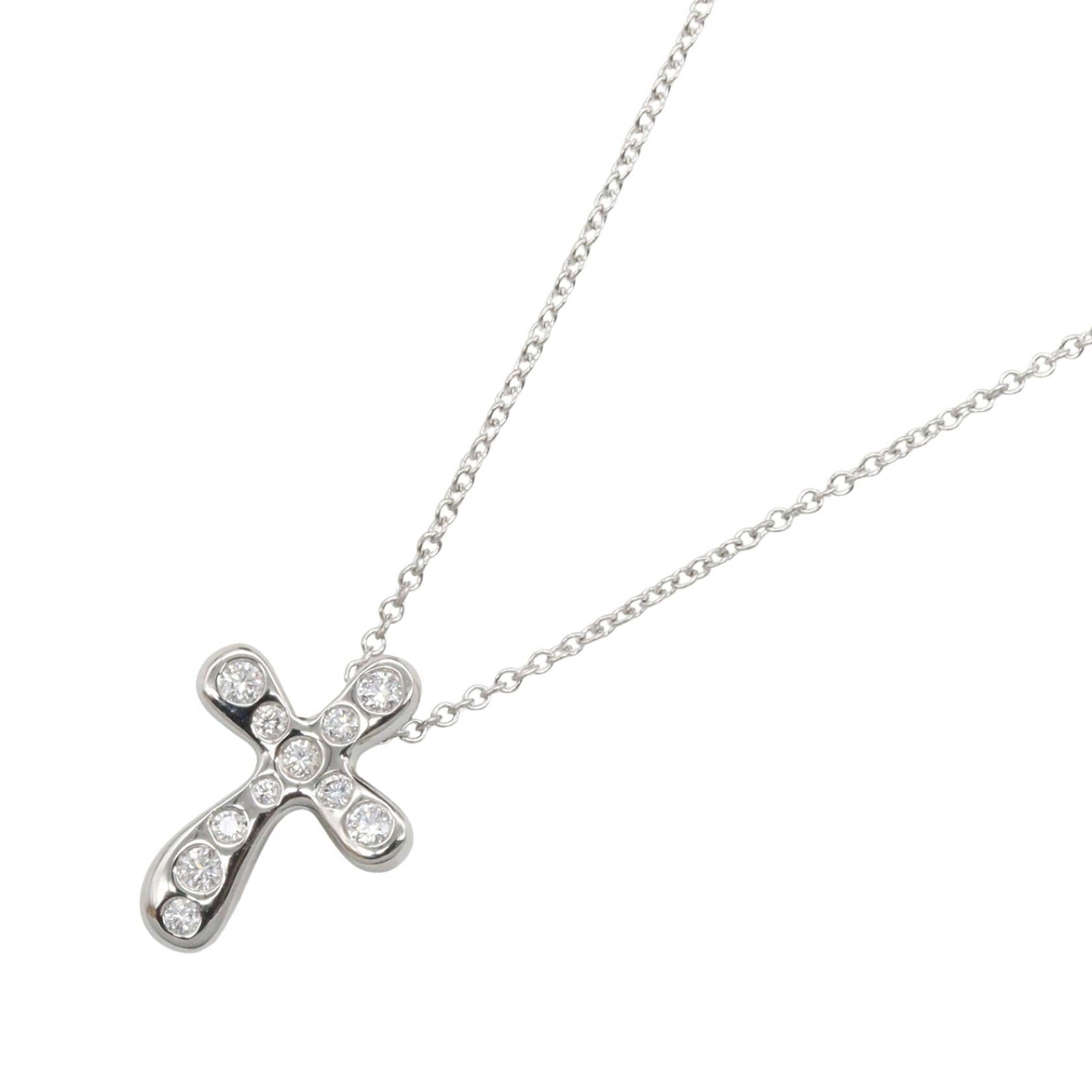 TIFFANY＆CO Tiffany＆co Dots Cross Diamond Necklace Necklace Silver/Clear Pt950 Platinum×diamond image 1