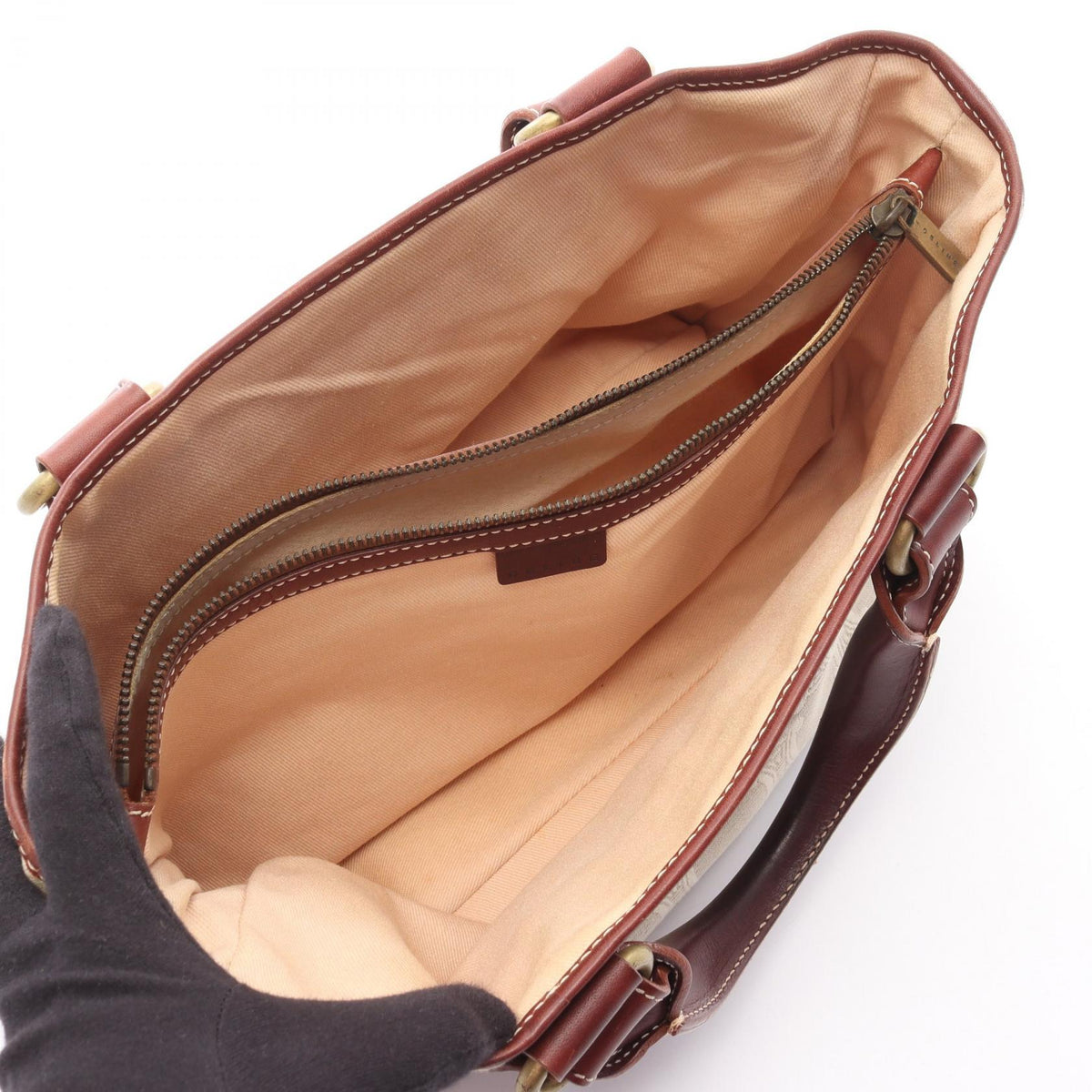 CELINE Celine Boogie Paris Macadam Handbag Canvas Leather Beige Brown Used Women image 3