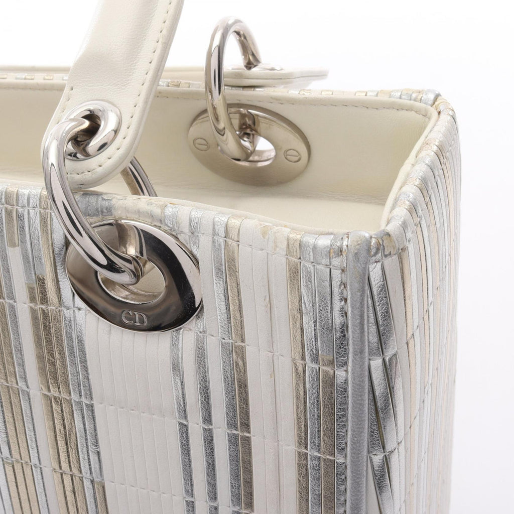 DIOR Dior Lady Dior Shoulder Handbag Leather Silver White Multicolor Used Women Shw image 10