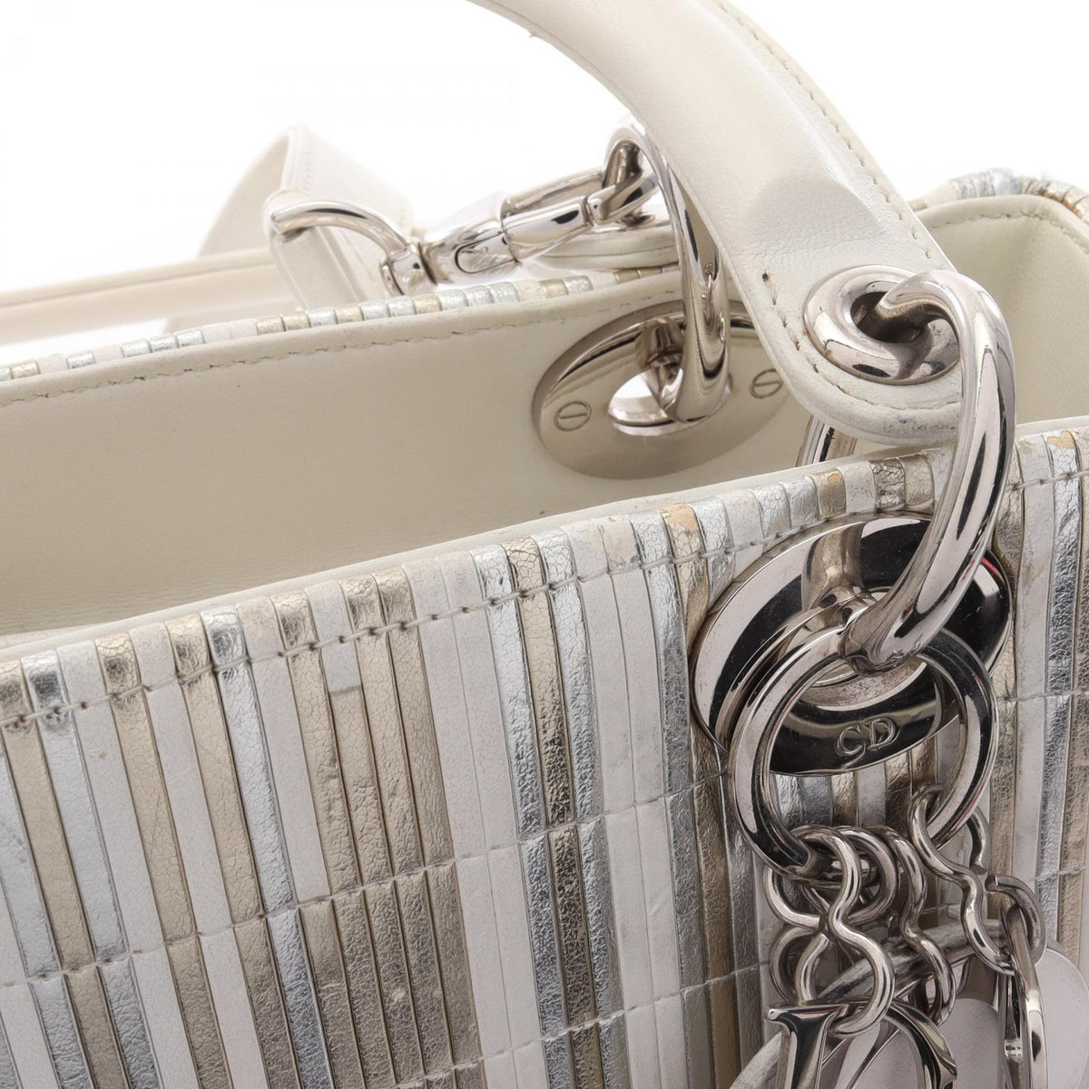 DIOR Dior Lady Dior Shoulder Handbag Leather Silver White Multicolor Used Women Shw image 13