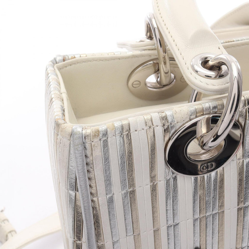 DIOR Dior Lady Dior Shoulder Handbag Leather Silver White Multicolor Used Women Shw image 14