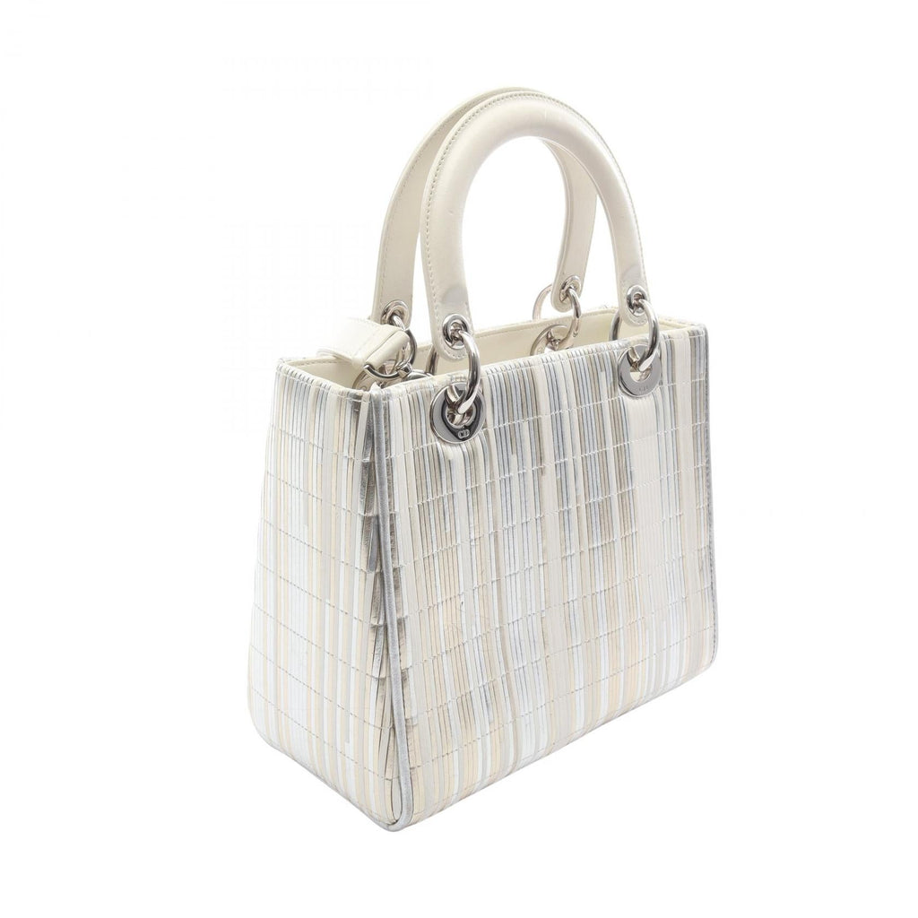 DIOR Dior Lady Dior Shoulder Handbag Leather Silver White Multicolor Used Women Shw image 2