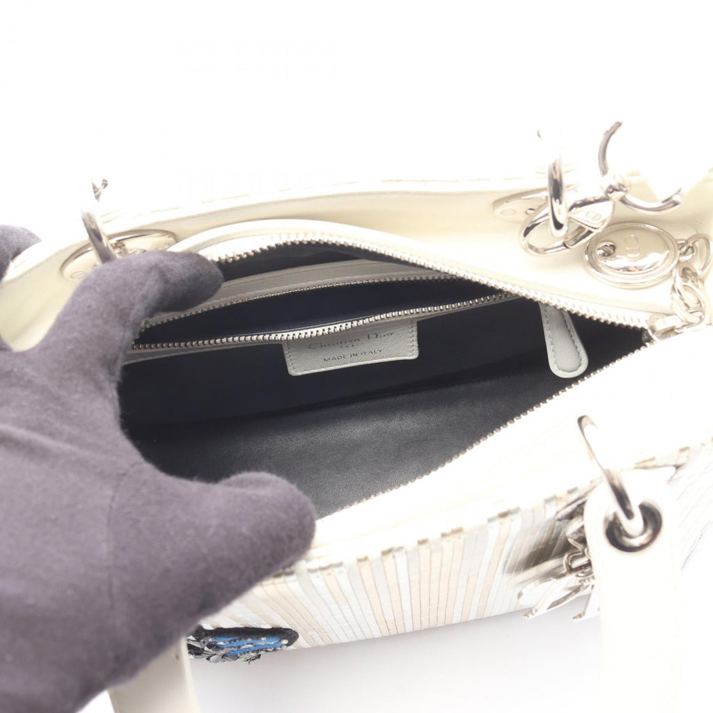 DIOR Dior Lady Dior Shoulder Handbag Leather Silver White Multicolor Used Women Shw image 3