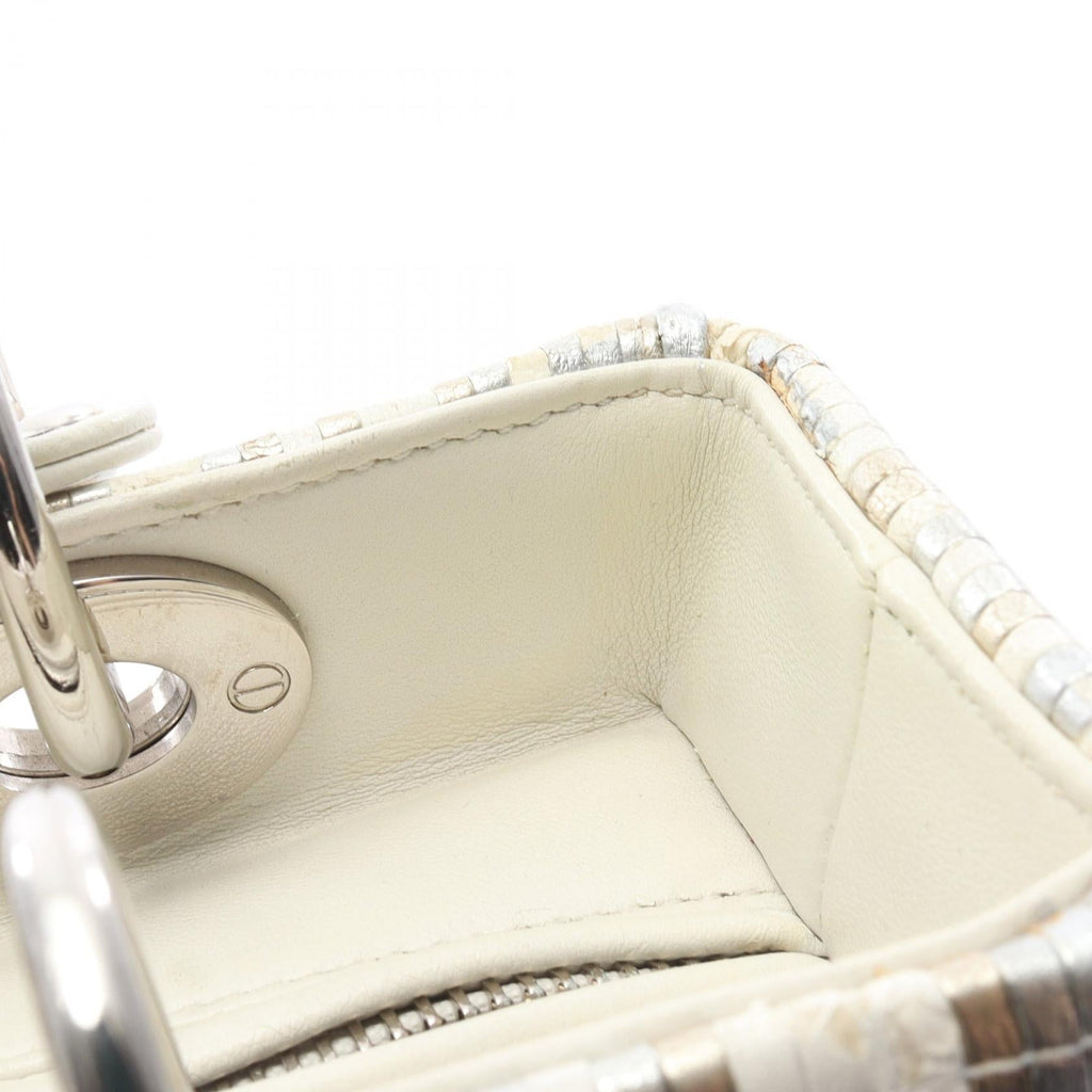 DIOR Dior Lady Dior Shoulder Handbag Leather Silver White Multicolor Used Women Shw image 5