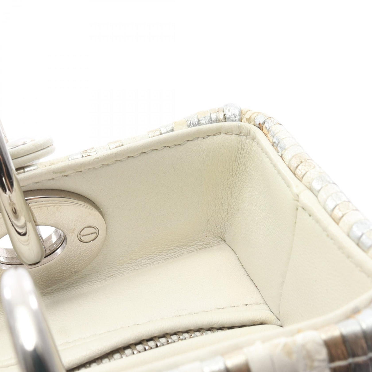 DIOR Dior Lady Dior Shoulder Handbag Leather Silver White Multicolor Used Women Shw image 5