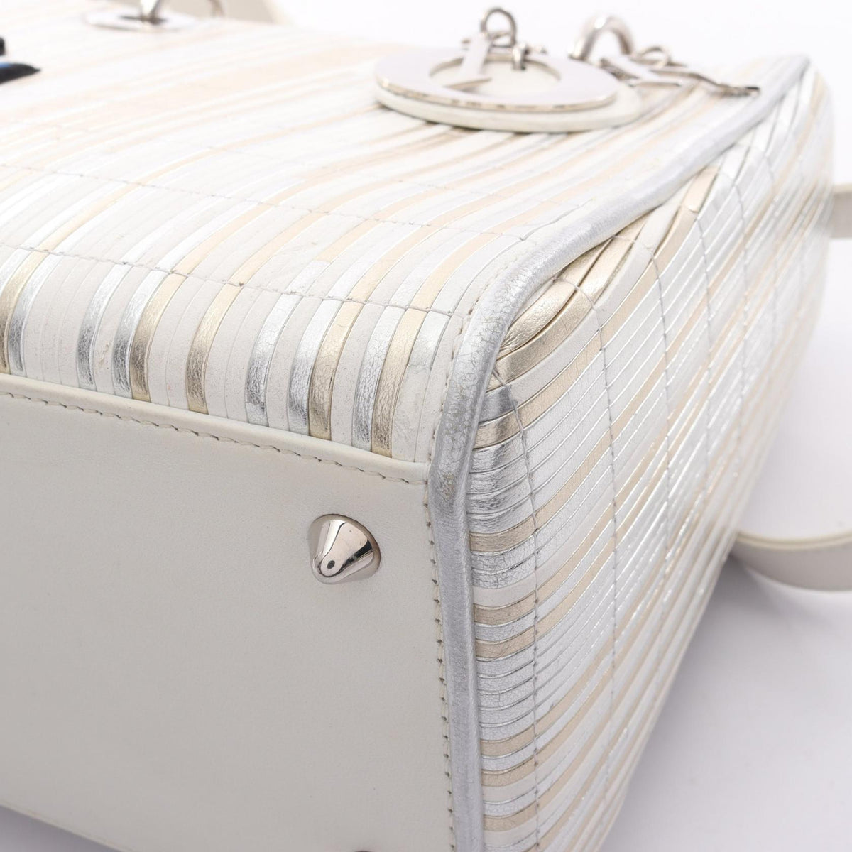 DIOR Dior Lady Dior Shoulder Handbag Leather Silver White Multicolor Used Women Shw image 7