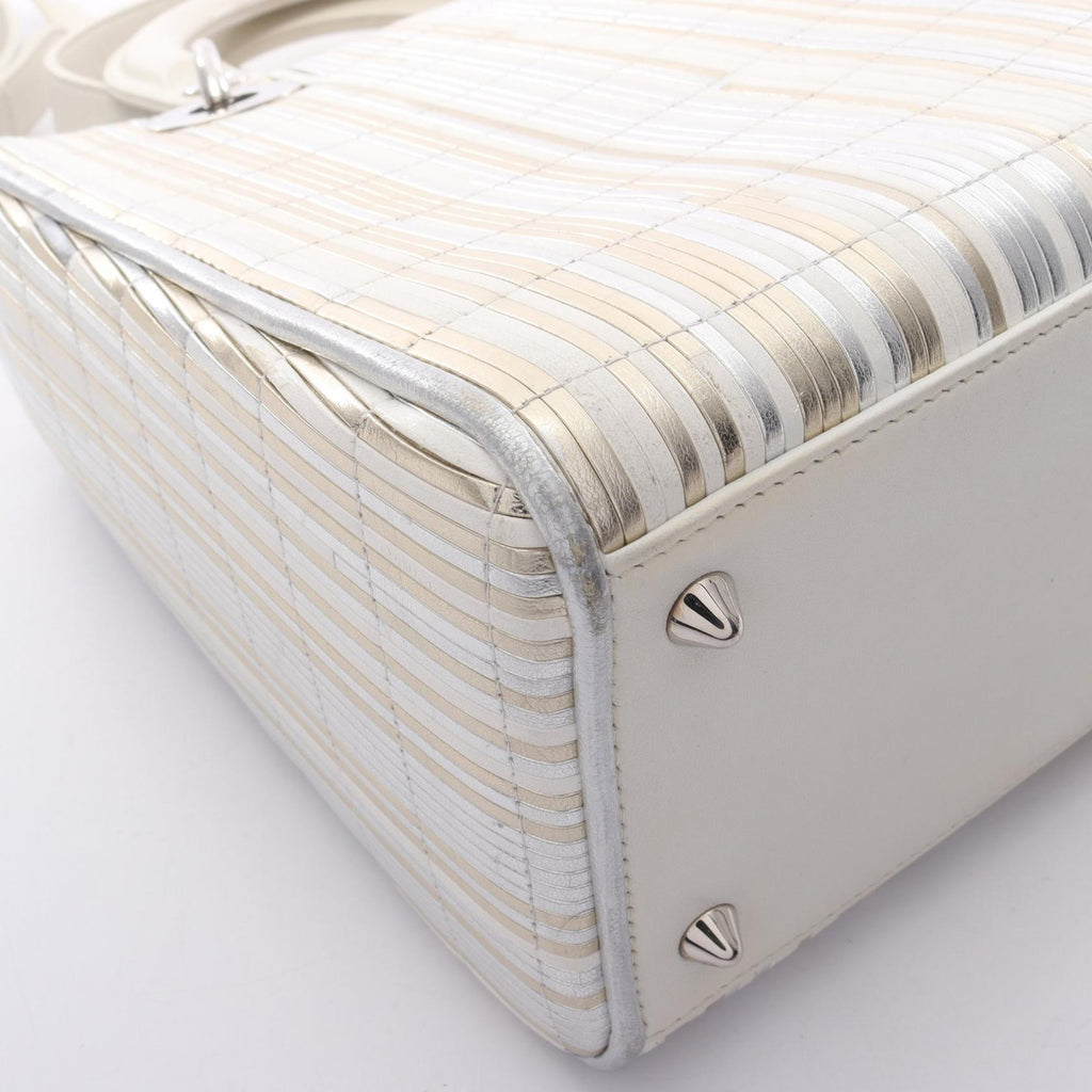 DIOR Dior Lady Dior Shoulder Handbag Leather Silver White Multicolor Used Women Shw image 9