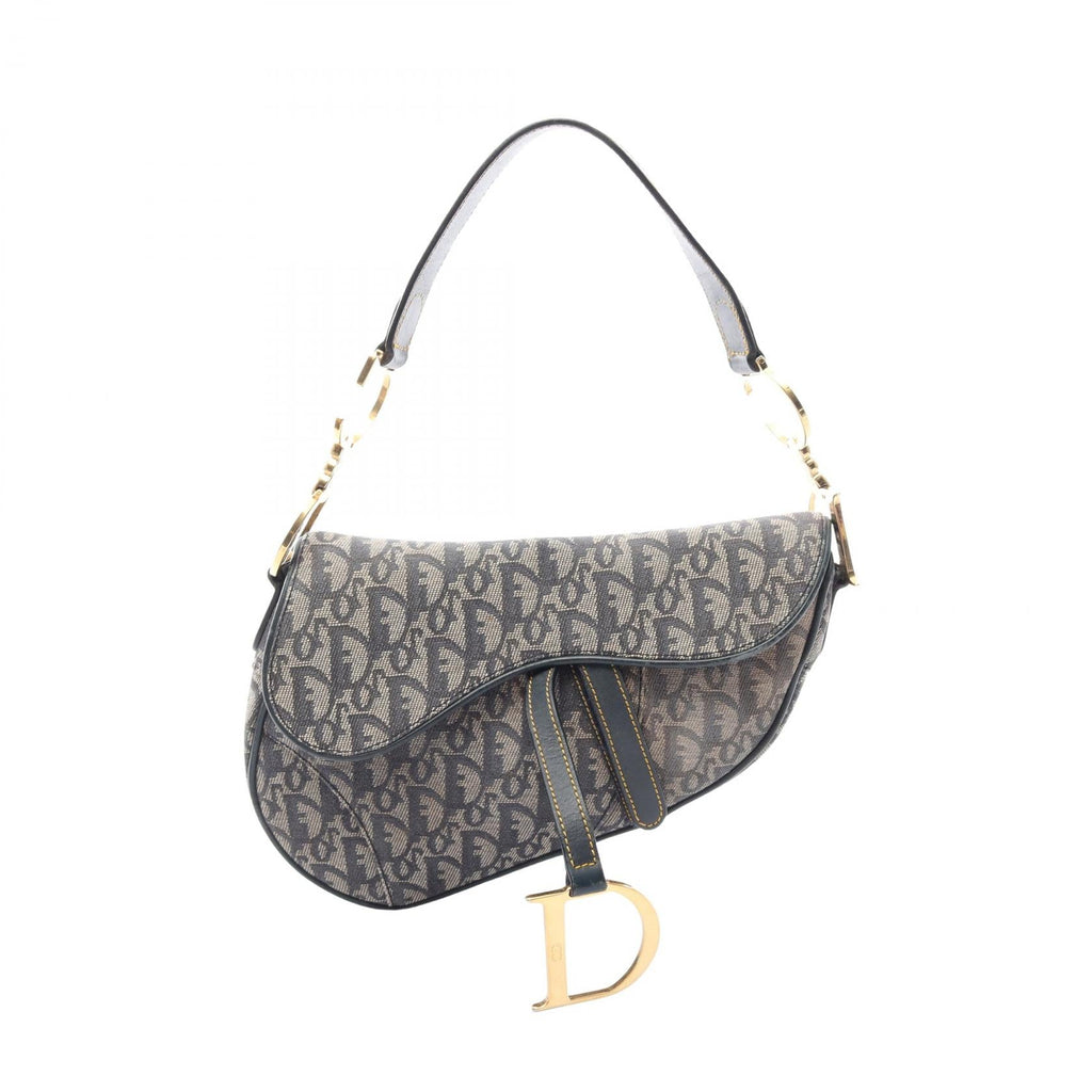 DIOR Dior Saddle Bag Trotter Handbag Gray/Navy Canvas×leather image 1