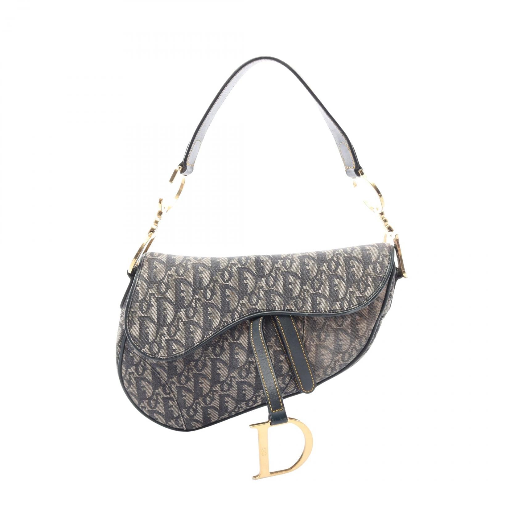 DIOR Dior Saddle Bag Trotter Handbag Gray/Navy Canvas×leather image 1