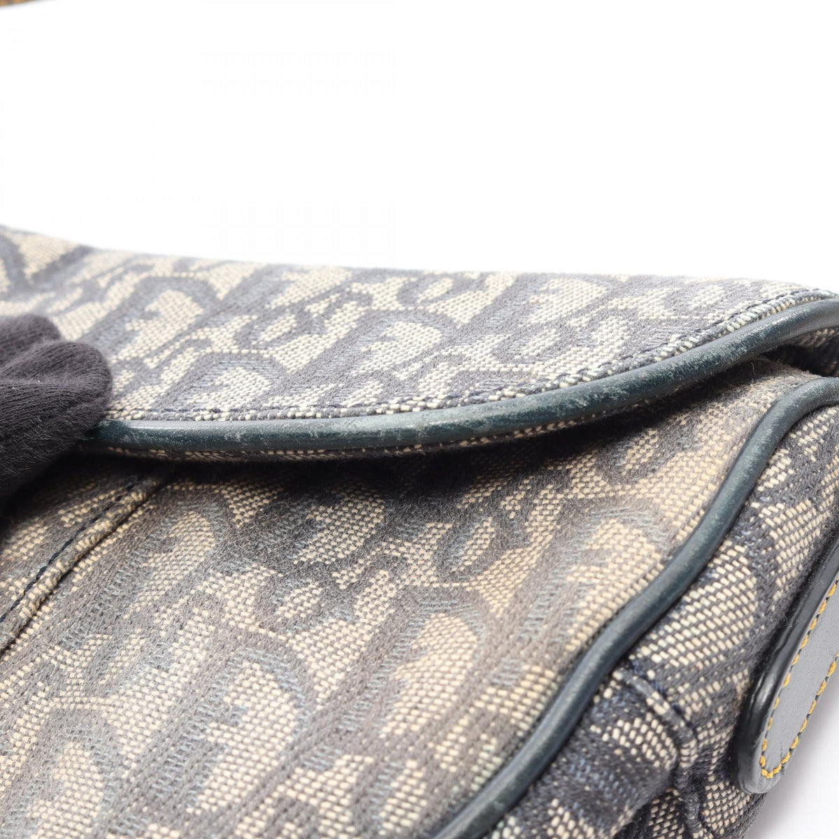 DIOR Dior Saddle Bag Trotter Handbag Gray/Navy Canvas×leather image 10