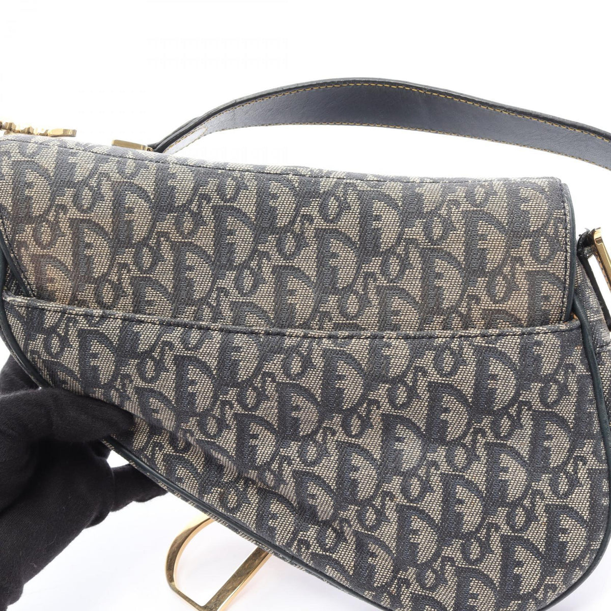 DIOR Dior Saddle Bag Trotter Handbag Gray/Navy Canvas×leather image 12