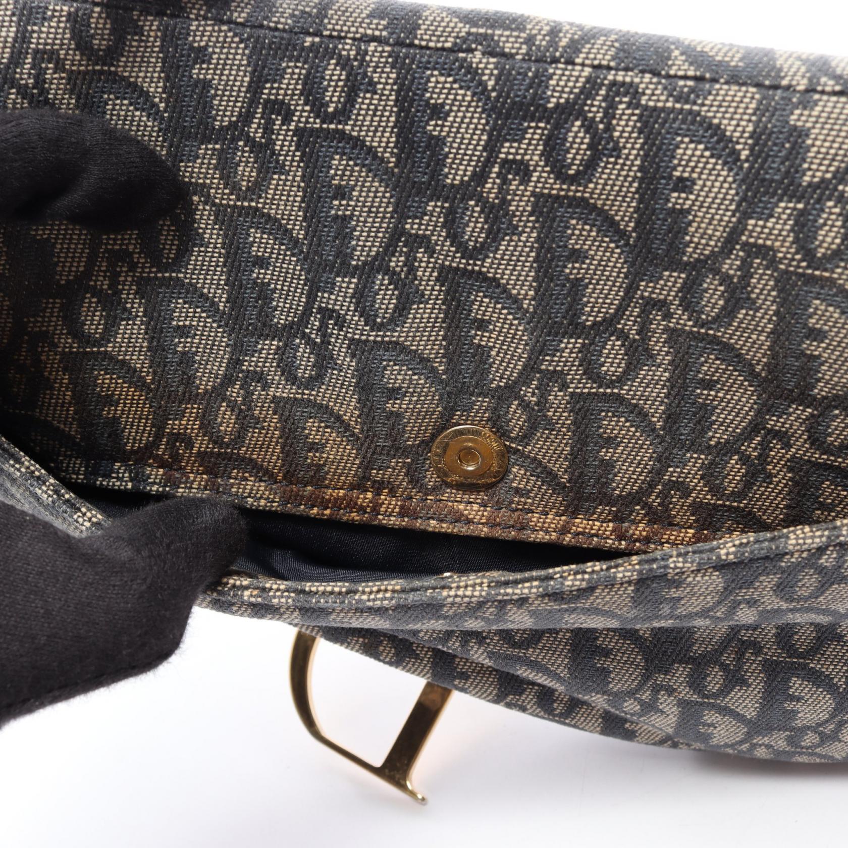 DIOR Dior Saddle Bag Trotter Handbag Gray/Navy Canvas×leather image 13