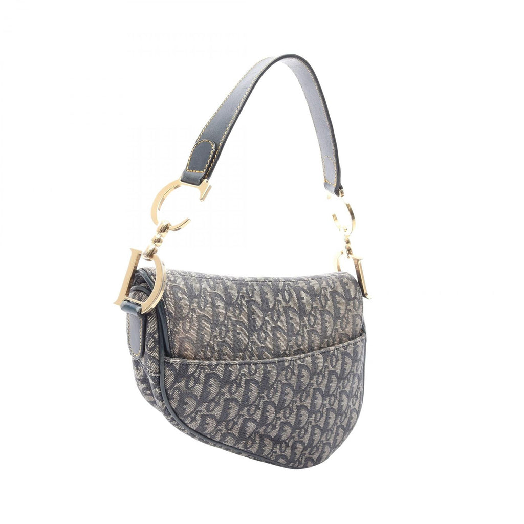 DIOR Dior Saddle Bag Trotter Handbag Gray/Navy Canvas×leather image 2