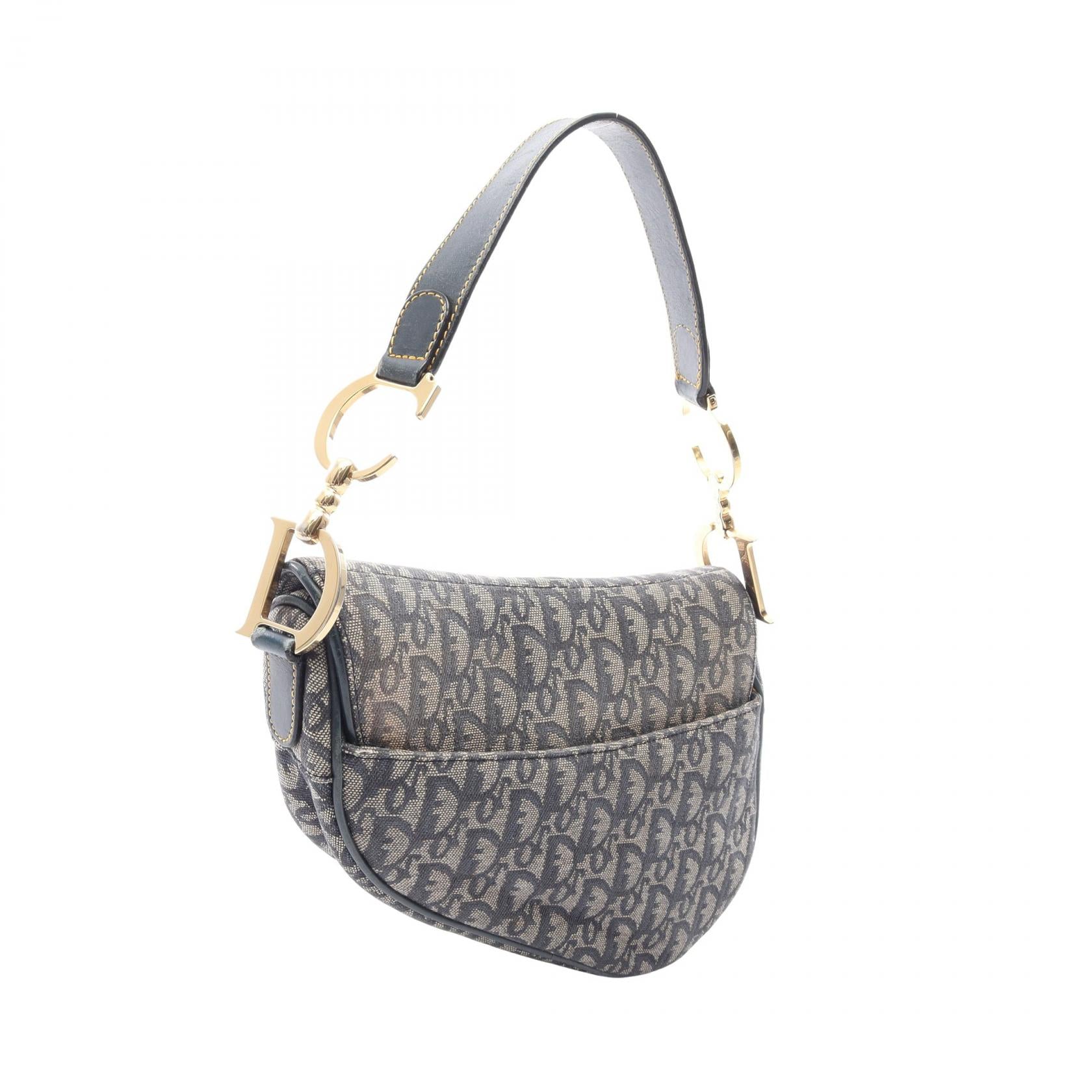 DIOR Dior Saddle Bag Trotter Handbag Gray/Navy Canvas×leather image 2