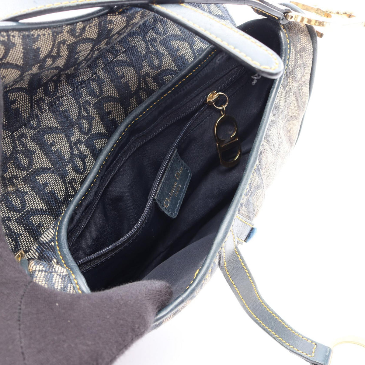 DIOR Dior Saddle Bag Trotter Handbag Gray/Navy Canvas×leather image 3
