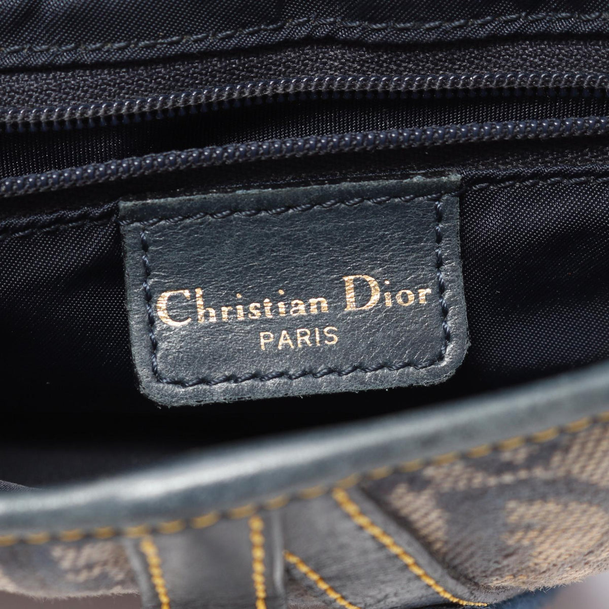 DIOR Dior Saddle Bag Trotter Handbag Gray/Navy Canvas×leather image 4