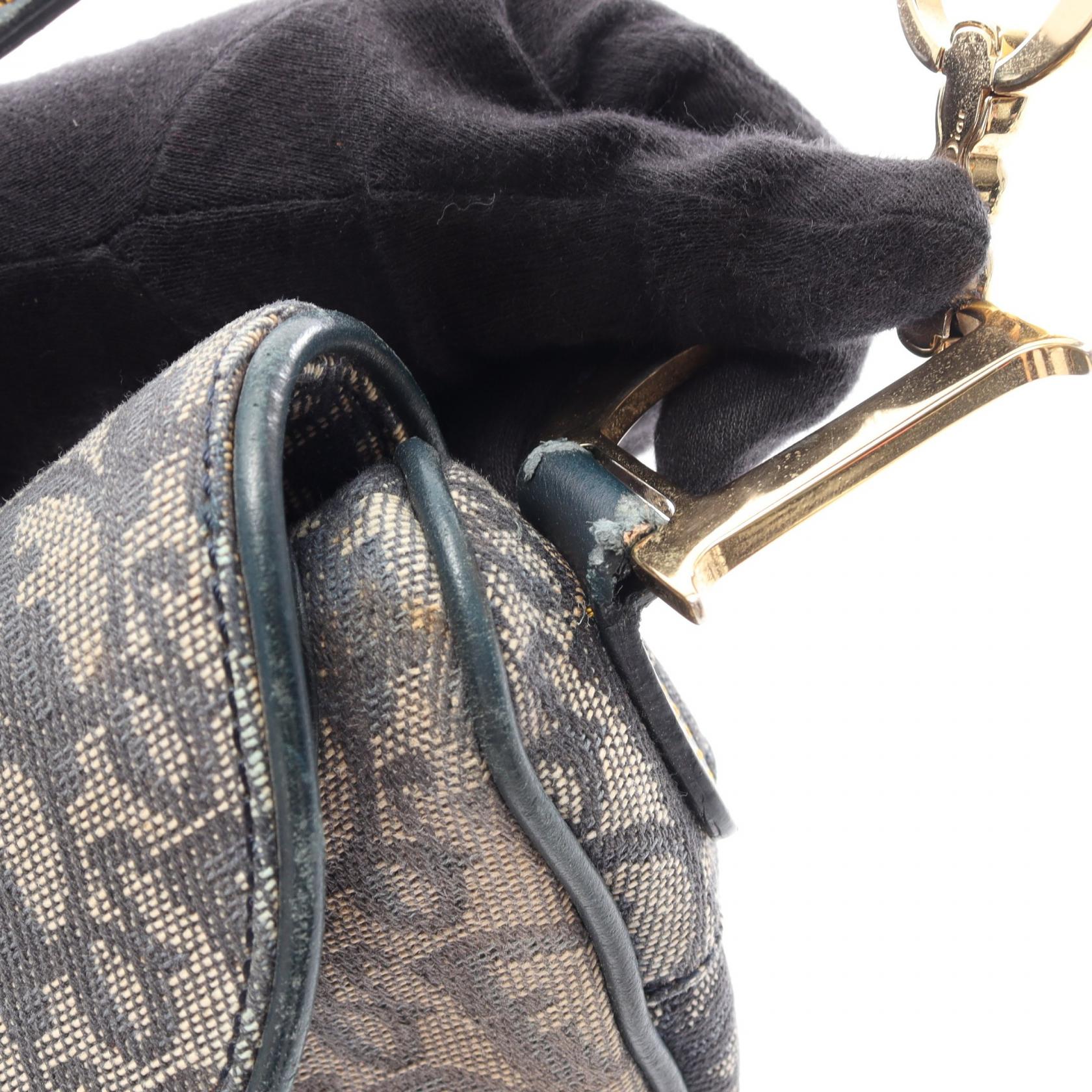 DIOR Dior Saddle Bag Trotter Handbag Gray/Navy Canvas×leather image 6