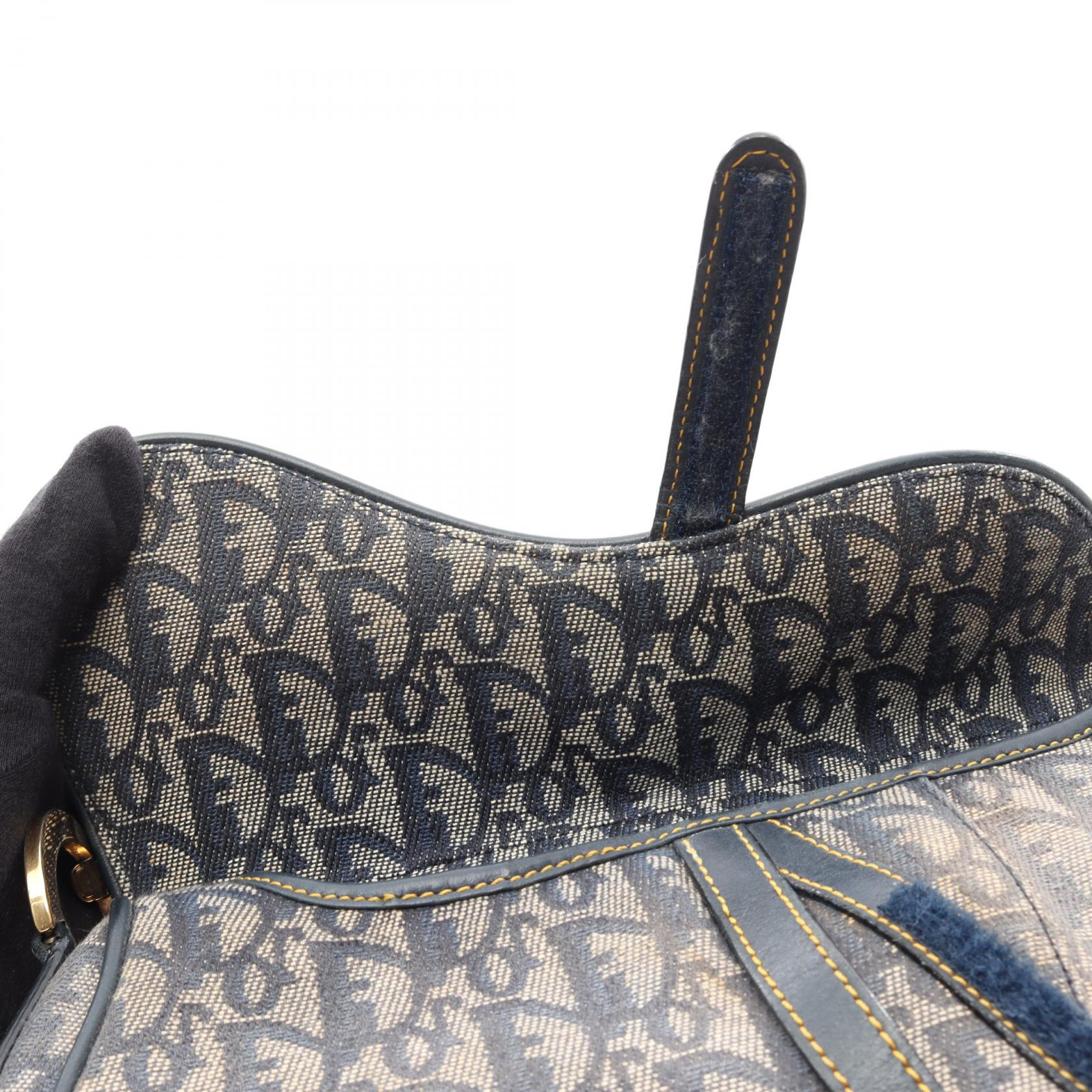 DIOR Dior Saddle Bag Trotter Handbag Gray/Navy Canvas×leather image 8