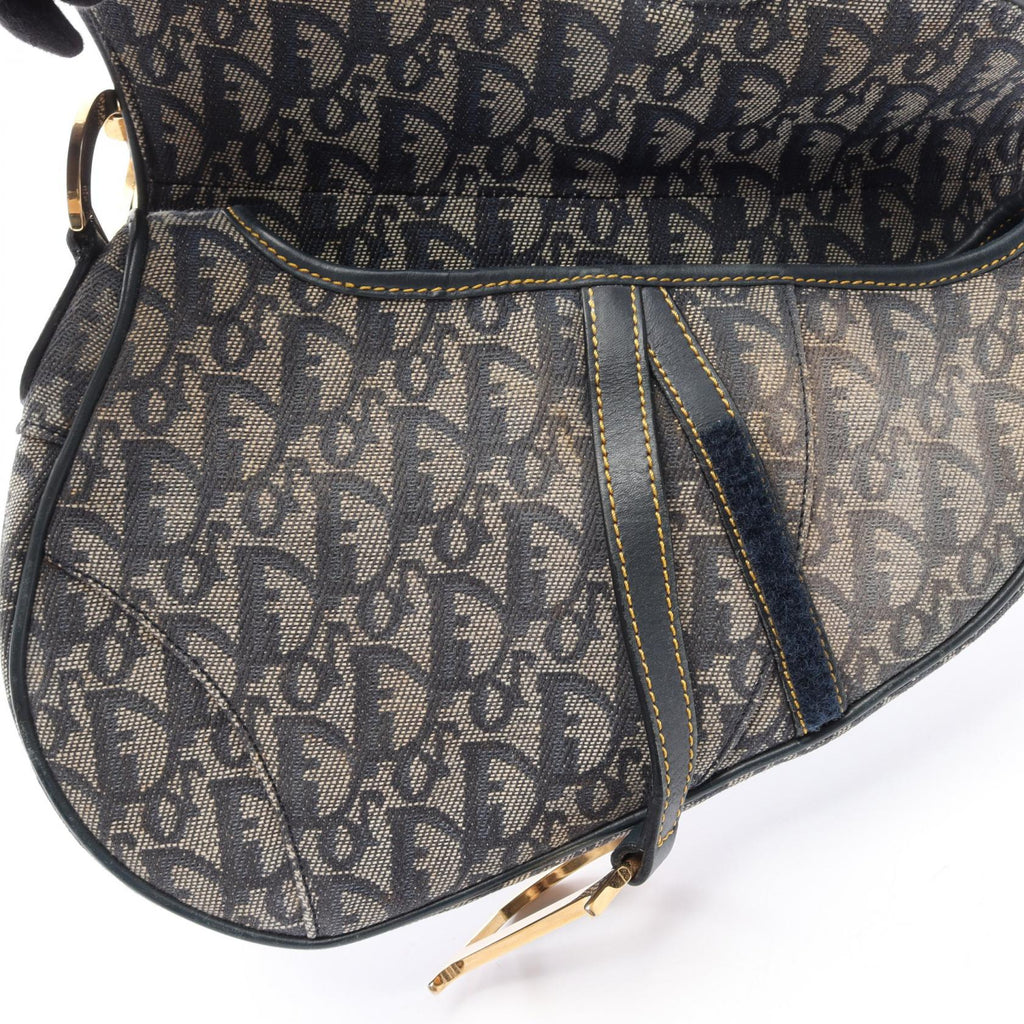 DIOR Dior Saddle Bag Trotter Handbag Gray/Navy Canvas×leather image 9