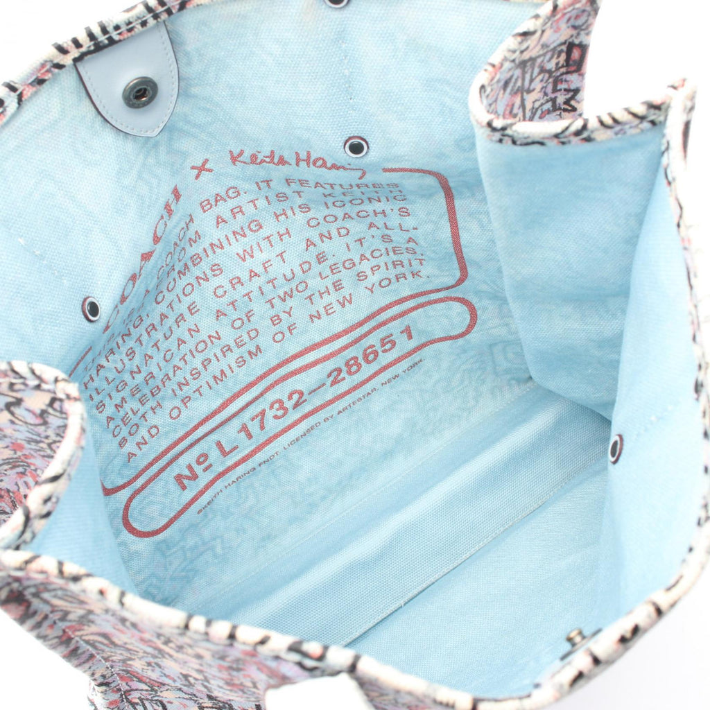 COACH Coach × Keith Haring Shoulder Tote Bag 28651 Canvas Leather Blue Used Women image 3