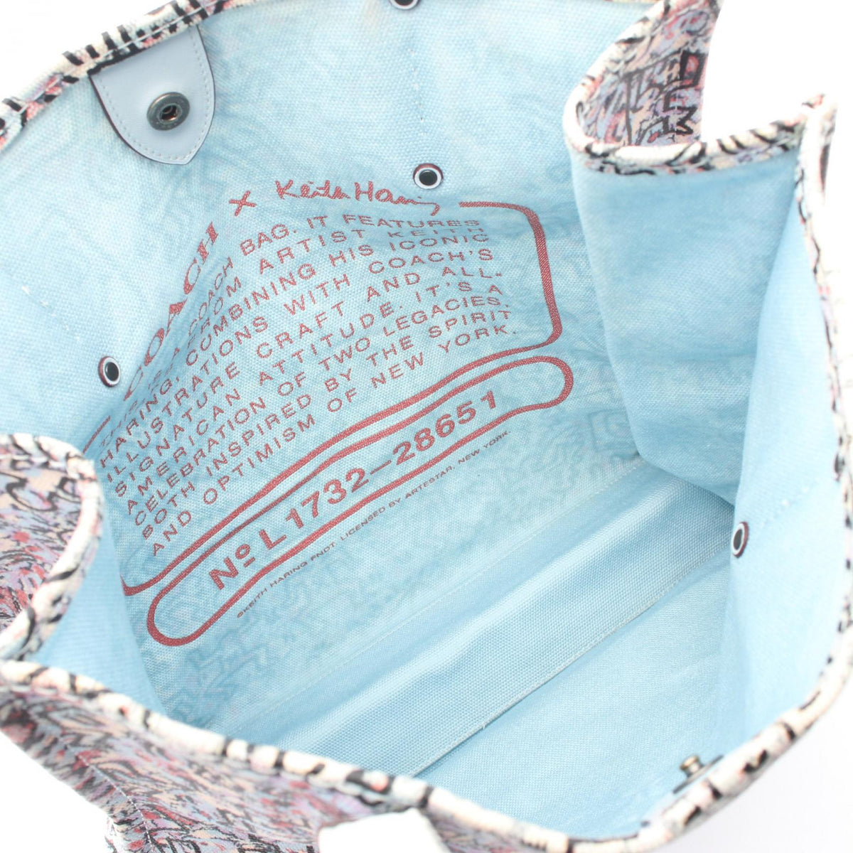COACH Coach × Keith Haring Shoulder Tote Bag 28651 Canvas Leather Blue Used Women image 3