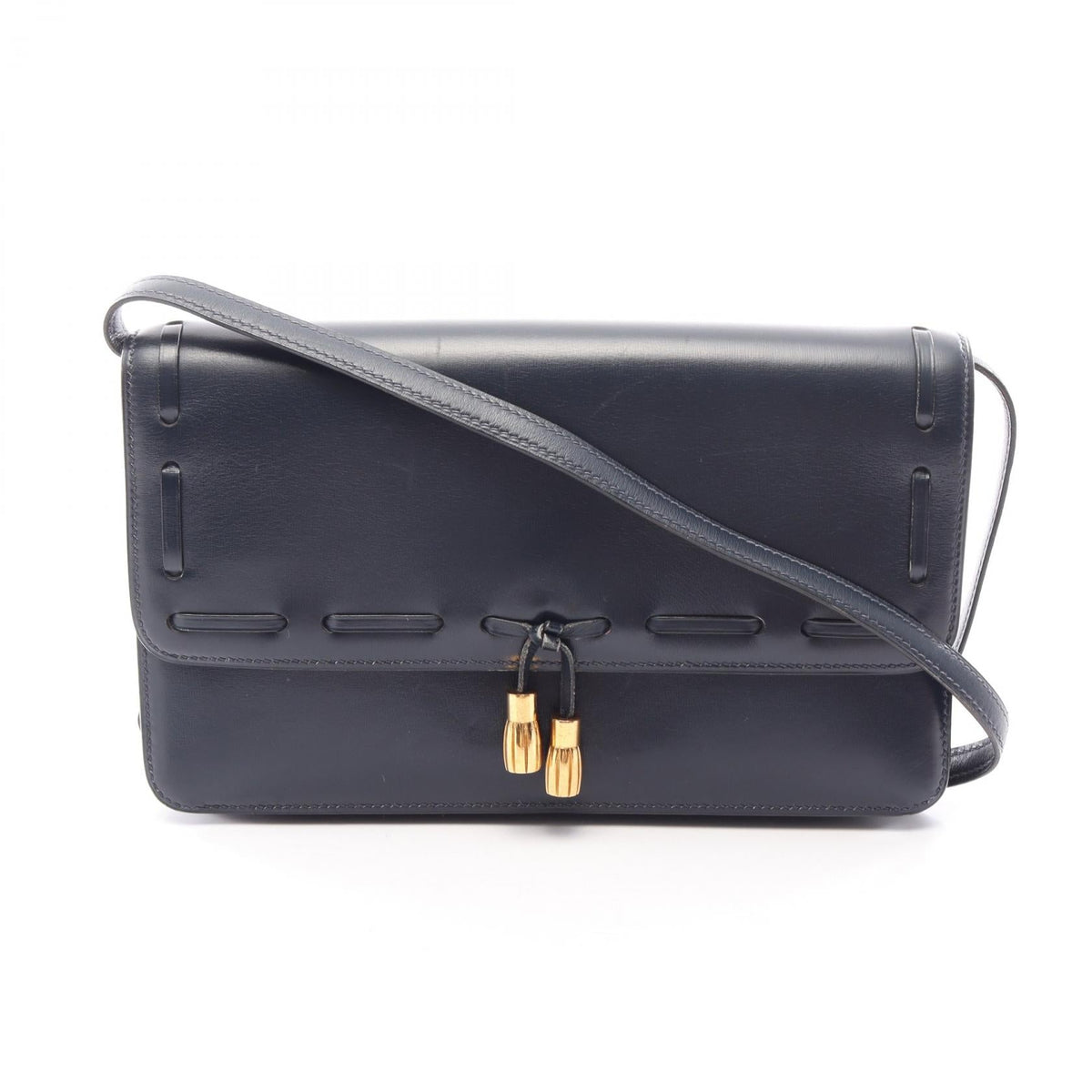 HERMES Hermes Vintage Tassel Crossbody Shoulder Bag Box Calf Leather Blue Indigo Used L image 1