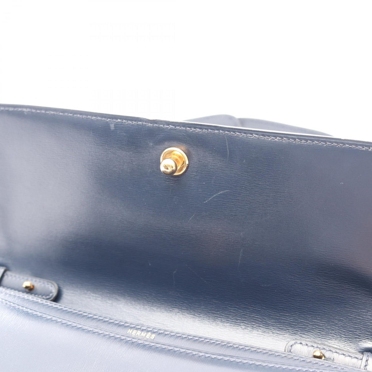 HERMES Hermes Vintage Tassel Crossbody Shoulder Bag Box Calf Leather Blue Indigo Used L image 11