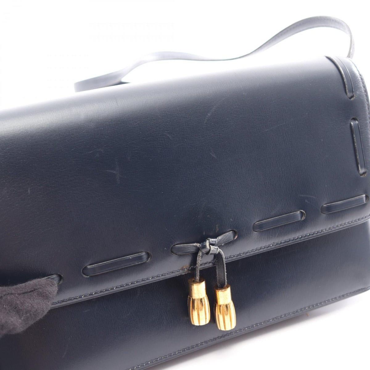 HERMES Hermes Vintage Tassel Crossbody Shoulder Bag Box Calf Leather Blue Indigo Used L image 12
