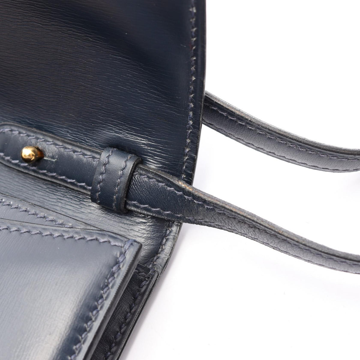 HERMES Hermes Vintage Tassel Crossbody Shoulder Bag Box Calf Leather Blue Indigo Used L image 15