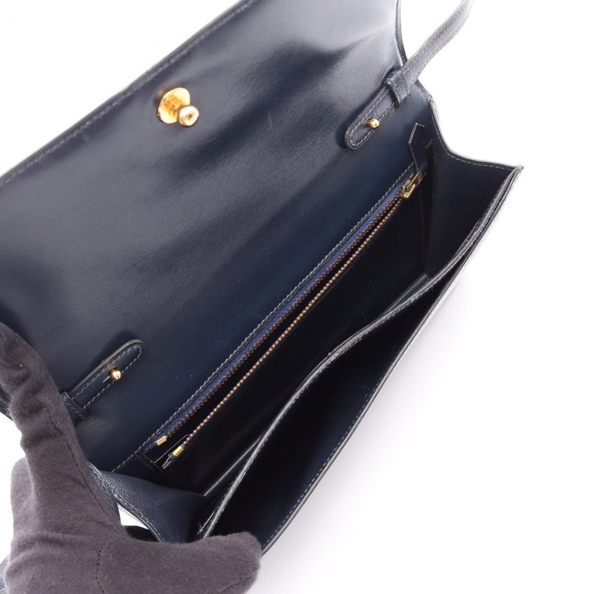 HERMES Hermes Vintage Tassel Crossbody Shoulder Bag Box Calf Leather Blue Indigo Used L image 3
