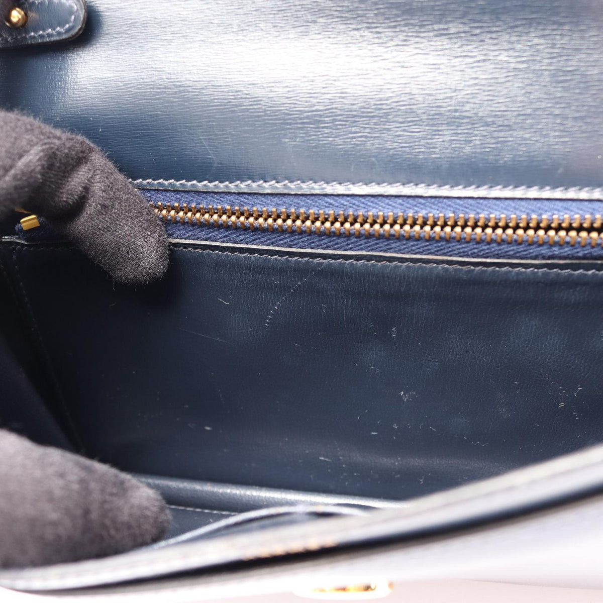 HERMES Hermes Vintage Tassel Crossbody Shoulder Bag Box Calf Leather Blue Indigo Used L image 9