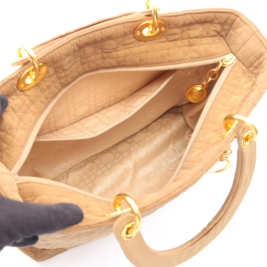 DIOR Christian Dior Lady Dior Large Cannage Tote Hand Bag Nylon Beige Used Women image 3